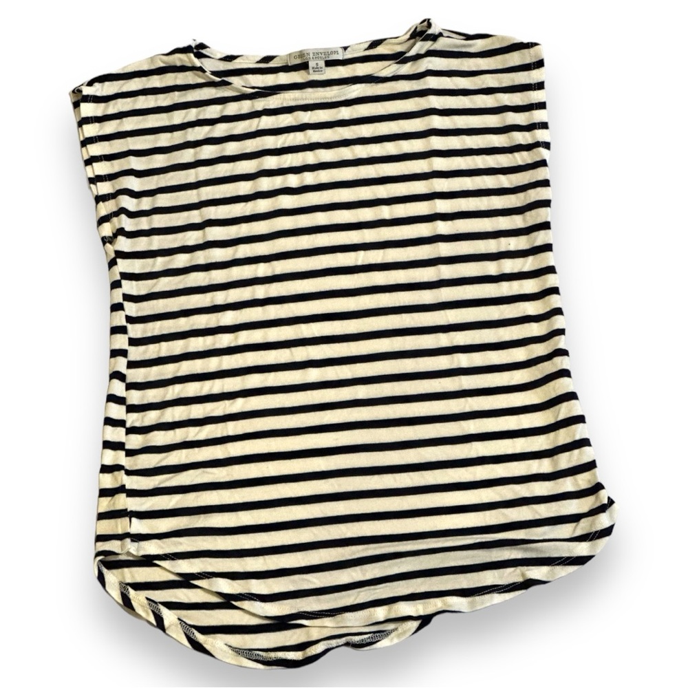 *EUC* Navy Blue & White Stripe Sleeveless Top | Green Envelope | Size Small - Picture 2 of 6